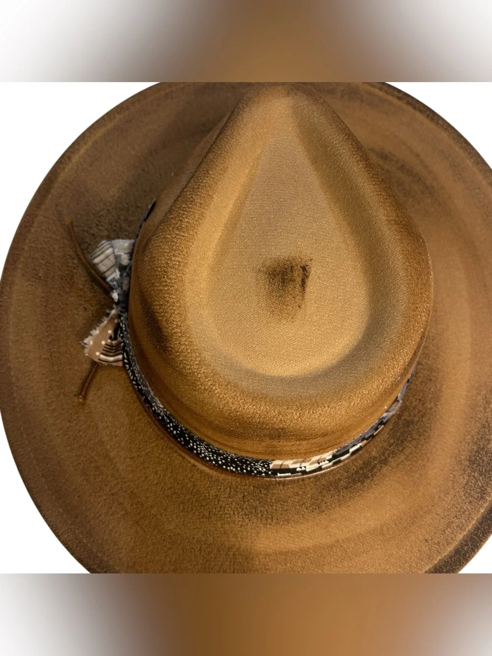 Western Distressed Felt Rancher Hat Brown Wide Brim Fedora Cowgirl Boho NWOT